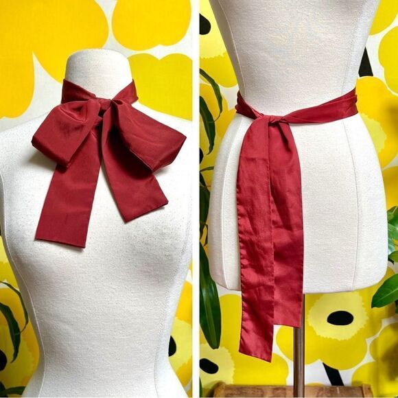 Mod Vintage MCM 1950s 1960s Merlot Burgundy Thin Pussybow Ascot Scarf Tie Belt - Picture 1 of 4
